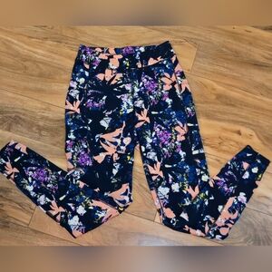 Pop Fit Women's Leggings - Navy and Pink and Coral Funky Floral Pattern, Size L